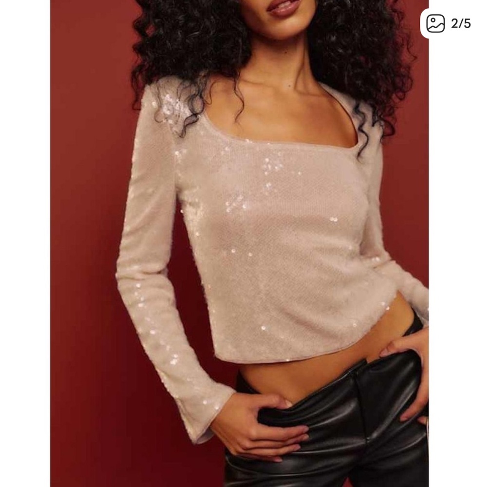 Reformation Cream Sequin Knit Top